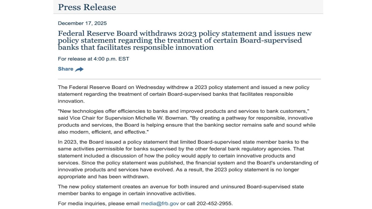 From 'Do Not' to 'Do It Safely': The Fed Rewrites Its Innovation Playbook for Banks