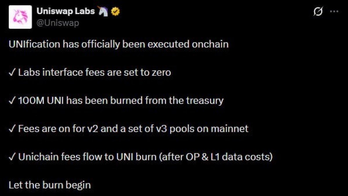 UNIfication: How Uniswap’s New Fee and Burn Model Rewires UNI’s Value Proposition