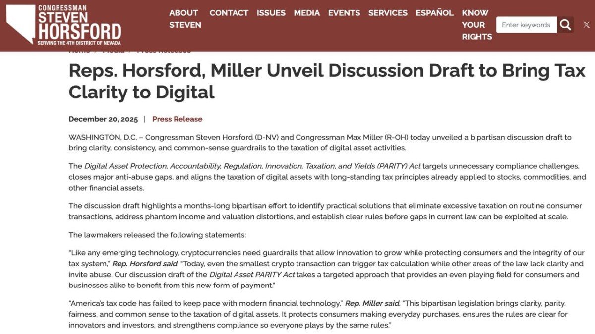 How the Digital Asset PARITY Act Could Rewrite Everyday Crypto Taxes in the US